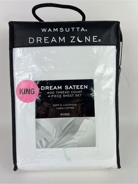 Wamsutta Dream Zone King Sheet Set White Sateen 400 TC Luxury Cotton 4 Pc NEW